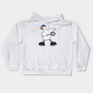 Duck at Tennis with Tennis racket & Cap Kids Hoodie